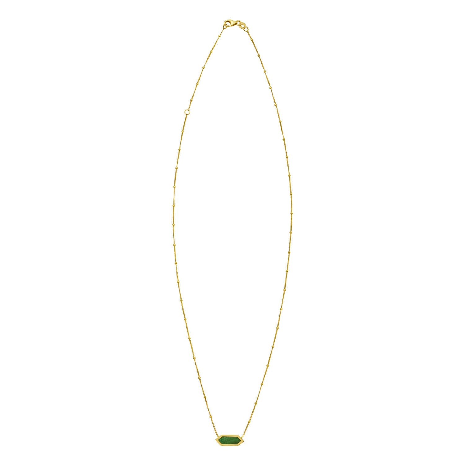 14K Yellow Gold Hexagon Malachite Pendant Necklace
