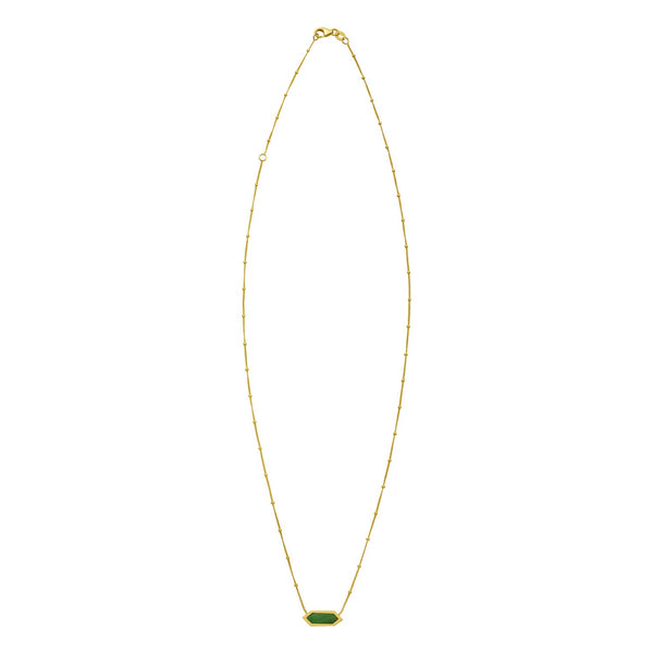 14K Yellow Gold Hexagon Malachite Pendant Necklace