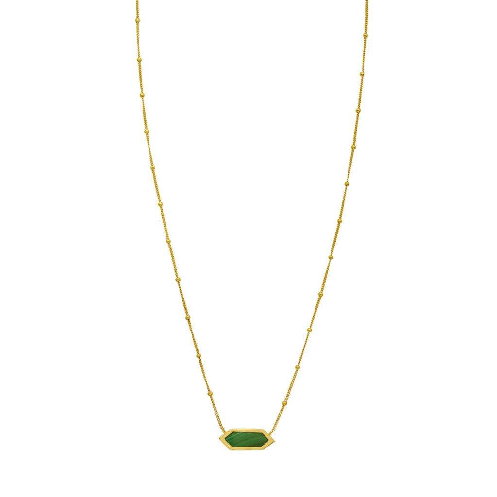 14K Yellow Gold Hexagon Malachite Pendant Necklace