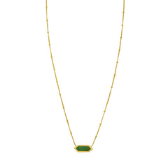 14K Yellow Gold Hexagon Malachite Pendant Necklace