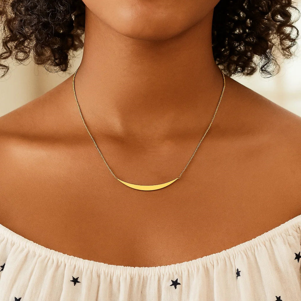 14k Yellow Gold Necklace with Polished Curved Bar Pendant