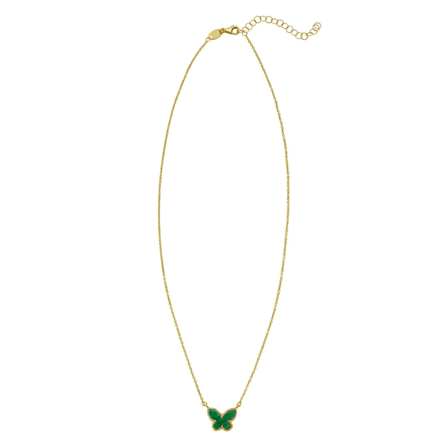 14K Yellow Gold Primavera Malachite Butterfly Necklace