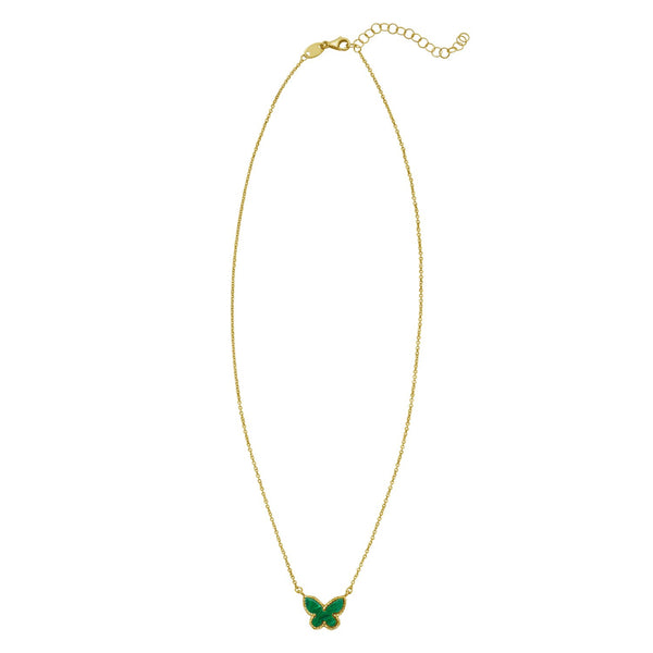 14K Yellow Gold Primavera Malachite Butterfly Necklace