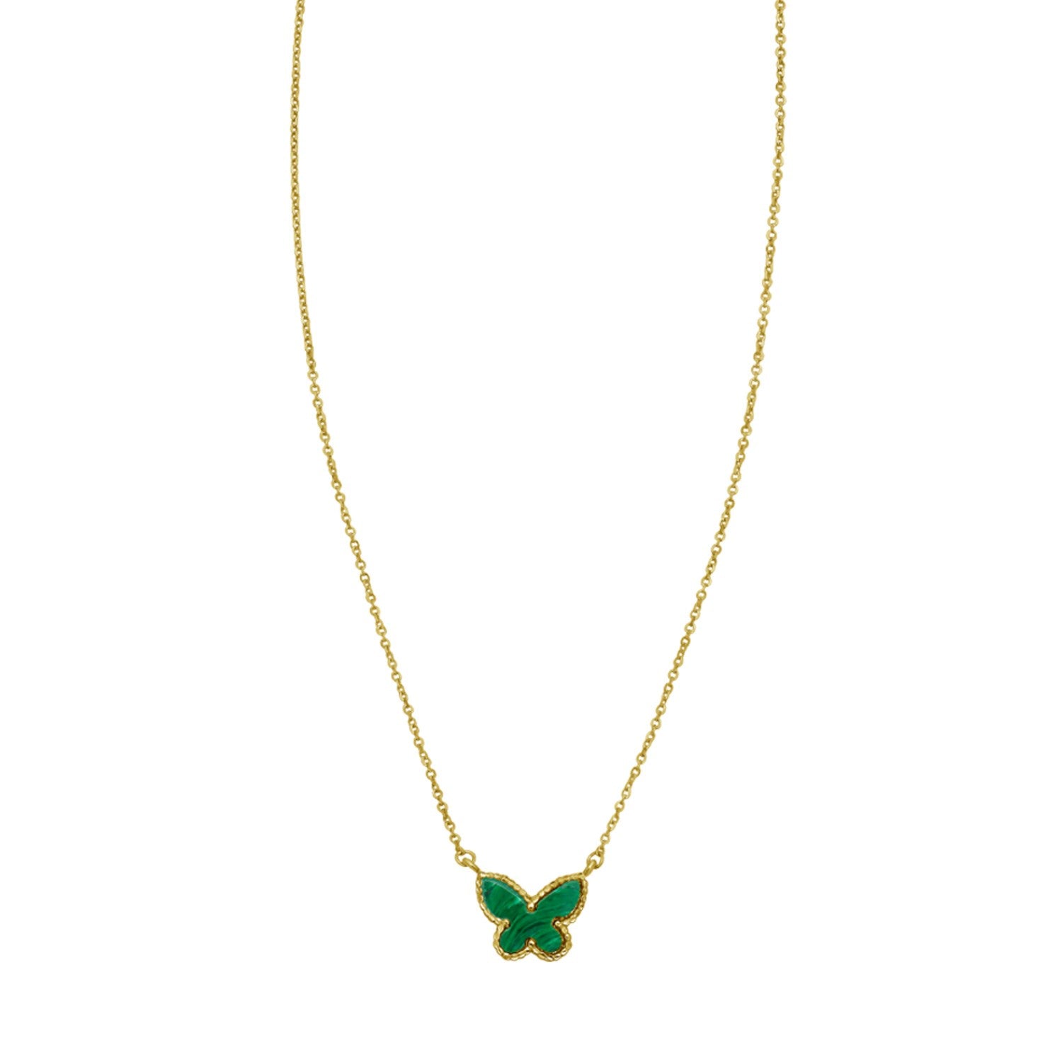 14K Yellow Gold Primavera Malachite Butterfly Necklace