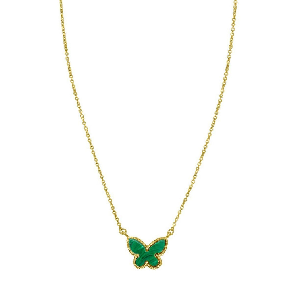 14K Yellow Gold Primavera Malachite Butterfly Necklace