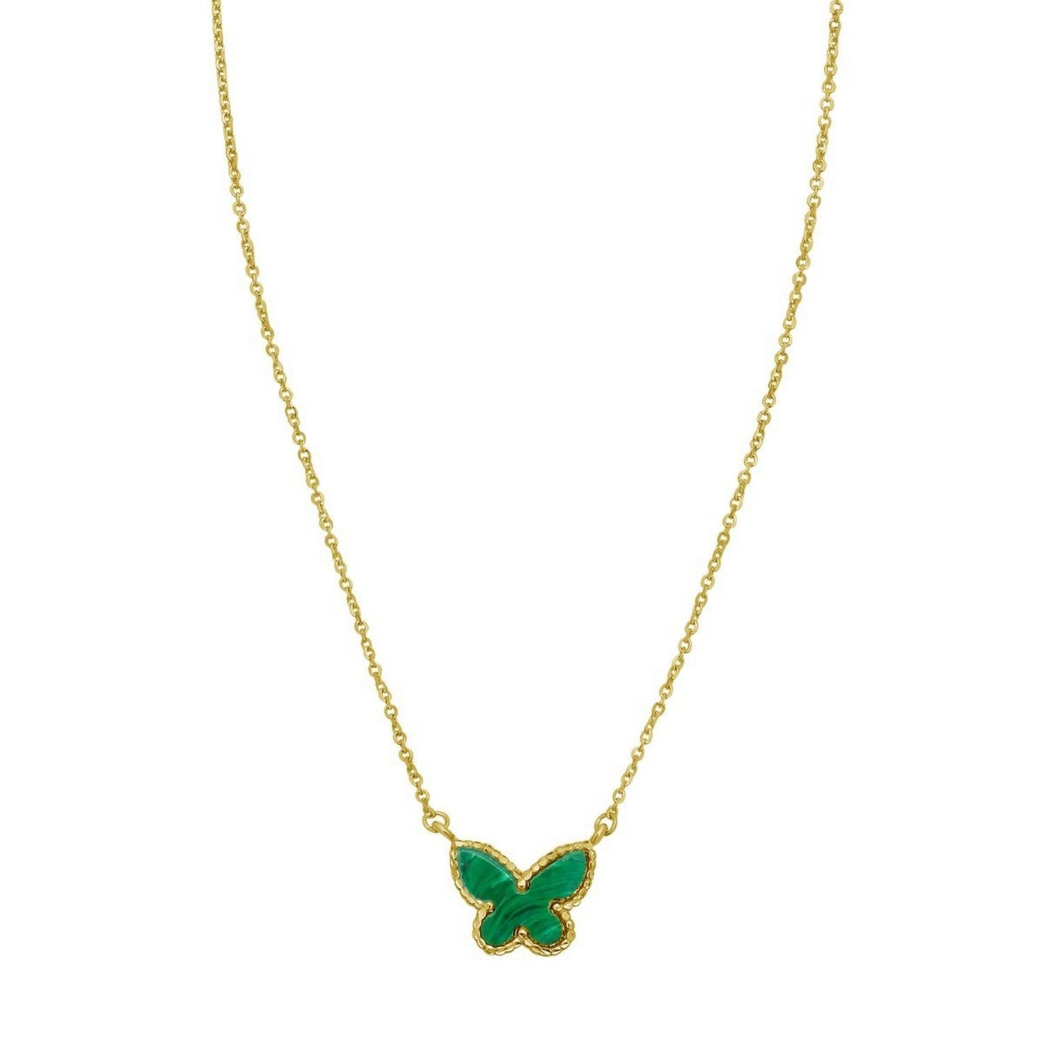 14K Yellow Gold Primavera Malachite Butterfly Necklace