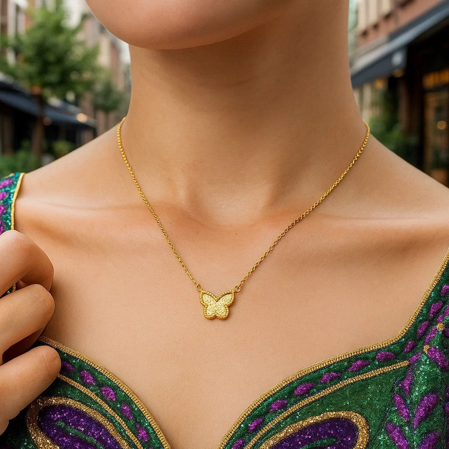 14K Yellow Gold Primavera Malachite Butterfly Necklace