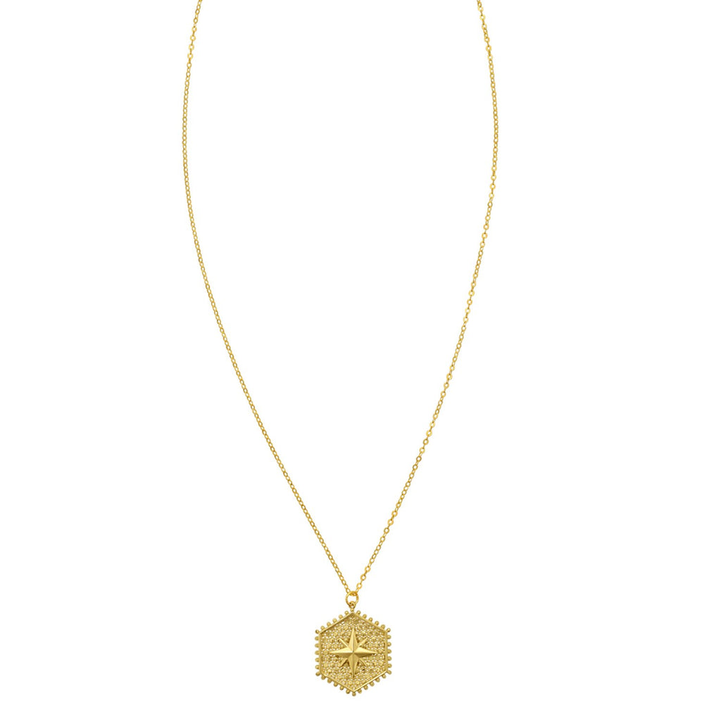 14K Yellow Gold North Star Hexagon Necklace
