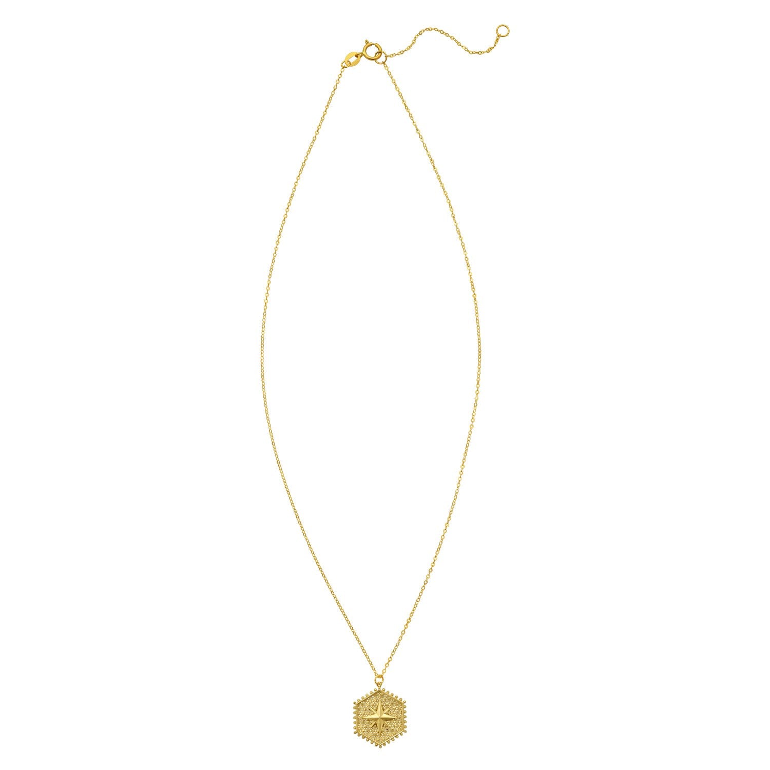 14K Yellow Gold North Star Hexagon Necklace