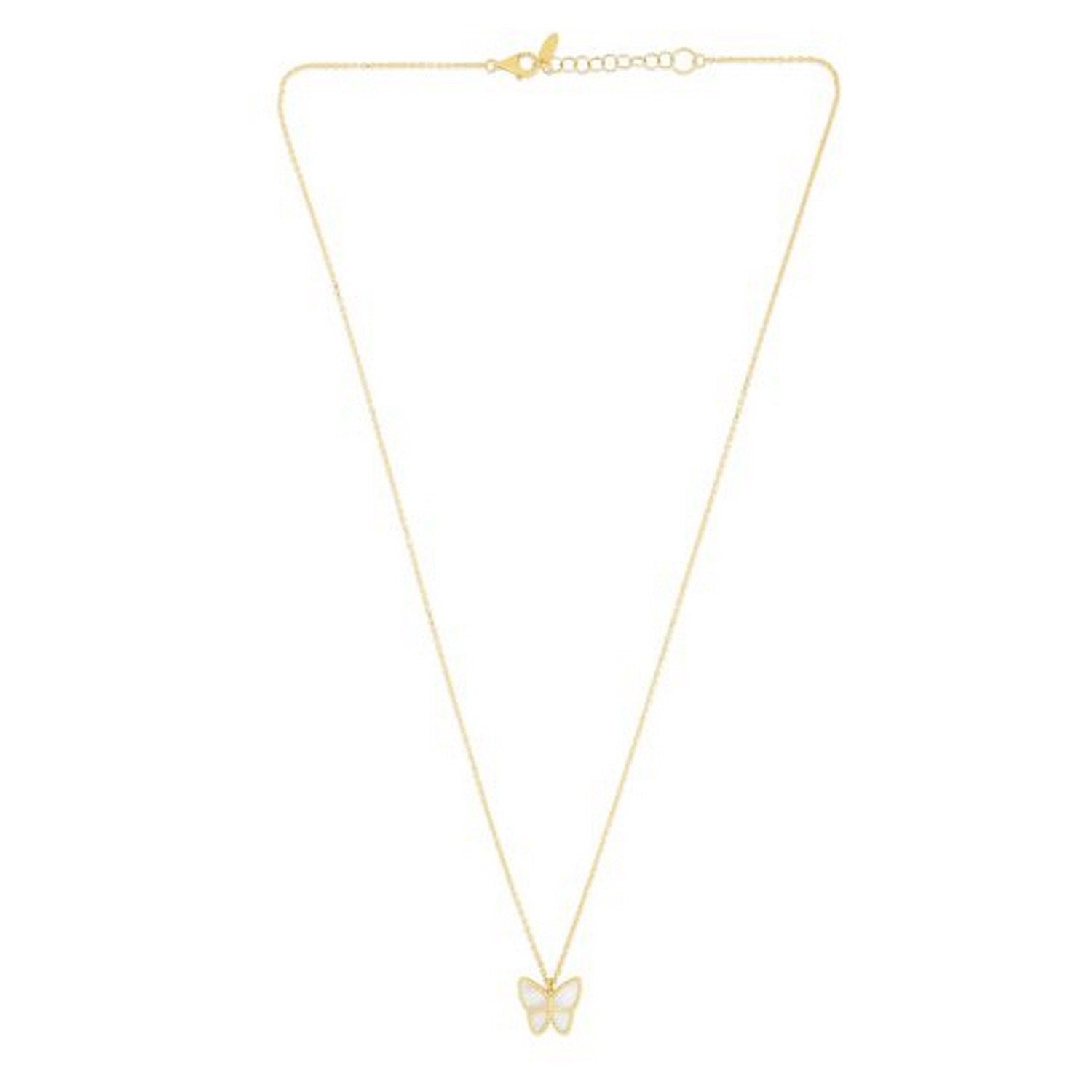 14k Yellow Gold High Polish Butterfly Peral Paste Necklace
