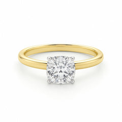 1 Carat Cushion Lab Grown IGI G/VS1 Diamond Solitaire Ring in 10K Yellow Gold