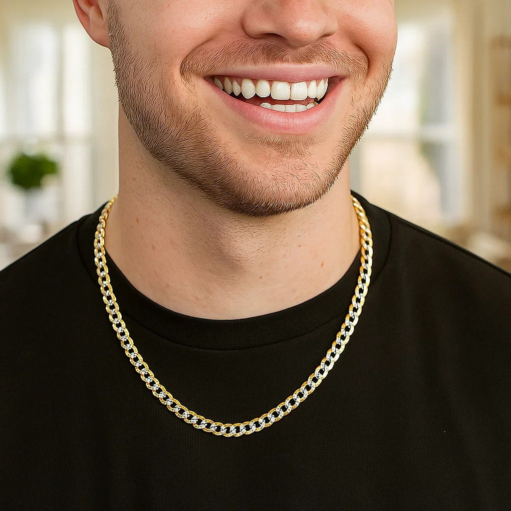 14k Two Tone Gold Pave Curb Chain (3.60 mm)