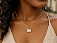 14k Yellow Gold High Polish Butterfly Peral Paste Necklace